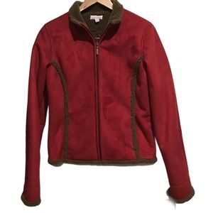 Charter Club Faux Suede Sherpa Lined  Women’s Jacket Embroidered, Red